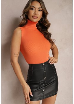 Pomarańczowa Bluzka z Elastycznego Materiału bez Rękawów z Golfem Merdia ze sklepu Renee odzież w kategorii Bluzki damskie - zdjęcie 169825679