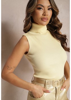 Jasnożółta Bluzka z Elastycznego Materiału bez Rękawów z Golfem Merdia ze sklepu Renee odzież w kategorii Bluzki damskie - zdjęcie 169825689