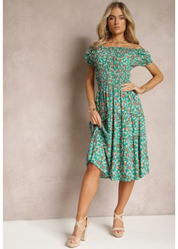 Zielona Midi Sukienka Hiszpanka z Bawełny w Kwiatowy Wzór Assetni ze sklepu Renee odzież w kategorii Sukienki - zdjęcie 169825799