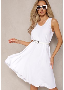 Biała Trapezowa Sukienka Midi na Ramiączkach Herddia ze sklepu Renee odzież w kategorii Sukienki - zdjęcie 169825819