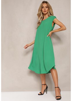 Zielona Rozkloszowana Sukienka Midi na Szerokich Ramiączkach Lireu ze sklepu Renee odzież w kategorii Sukienki - zdjęcie 169825829