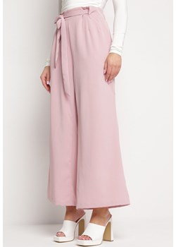 Ciemnoróżowe Spodnie Szerokie z Wiązaniem w Pasie Paper Bag Tisallas ze sklepu Born2be Odzież w kategorii Spodnie damskie - zdjęcie 169830268