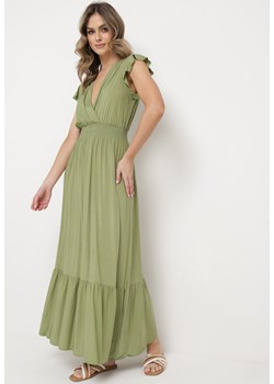Zielona Bawełniana Sukienka Maxi z Kopertową Górą Rozkloszowana Xaliara ze sklepu Born2be Odzież w kategorii Sukienki - zdjęcie 169830597