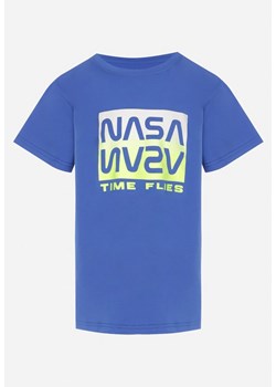 Niebieska Bawełniana Koszulka z Krótkim Rękawem z Grafiką NASA Virahela ze sklepu Born2be Odzież w kategorii Bluzki dziewczęce - zdjęcie 169830707