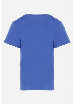 Niebieska Koszulka Bawełniana z Krótkim Rękawem i Małym Nadrukiem Lethosne ze sklepu Born2be Odzież w kategorii Bluzki dziewczęce - zdjęcie 169830715