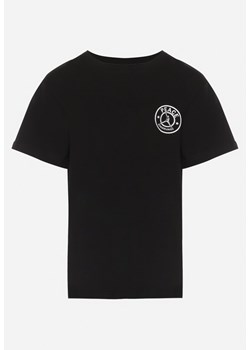 Czarna Koszulka T-shirt z Nadrukiem na Plecach z Elastycznej Bawełny  Angomara ze sklepu Born2be Odzież w kategorii Bluzki dziewczęce - zdjęcie 169830719