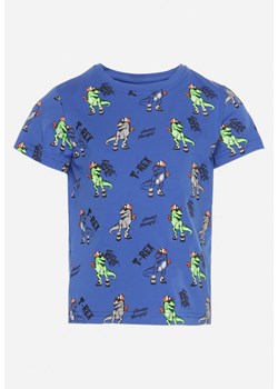 Niebieska Koszulka T-shirt z Bawełny z Nadrukiem w Dinozaury Lesandra ze sklepu Born2be Odzież w kategorii Bluzki dziewczęce - zdjęcie 169830727