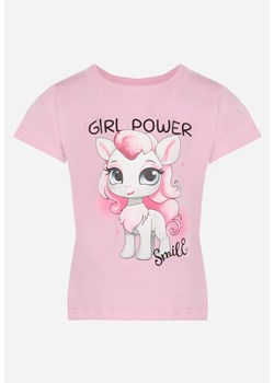 Różowa Bawełniana Koszulka z Krótkim Rękawem z Nadrukiem Kucyka Zorrana ze sklepu Born2be Odzież w kategorii Bluzki dziewczęce - zdjęcie 169830739