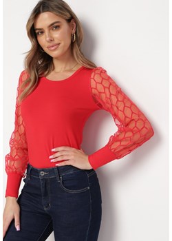 Czerwona Wiskozowa Bluzka z Przeźroczystymi Rękawami Nimpha ze sklepu Born2be Odzież w kategorii Bluzki damskie - zdjęcie 169830745