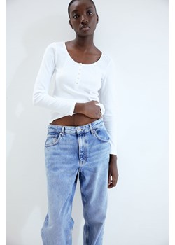 H & M - Koszulka henley w prążki - Biały ze sklepu H&M w kategorii Bluzki damskie - zdjęcie 169833997