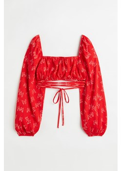 H & M - Krepowana bluzka z wiązanym detalem - Czerwony ze sklepu H&M w kategorii Bluzki damskie - zdjęcie 169834169