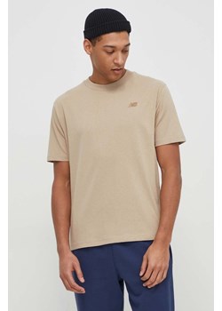 New Balance t-shirt bawełniany MT41533SOT męski kolor beżowy z aplikacją ze sklepu ANSWEAR.com w kategorii T-shirty męskie - zdjęcie 169836978