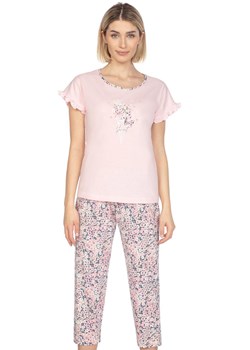 Piżama damska w kwiaty różowa 666, Kolor różowy-wzór, Rozmiar S, Regina ze sklepu Primodo w kategorii Piżamy damskie - zdjęcie 169840509
