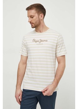 Pepe Jeans t-shirt bawełniany męski kolor beżowy wzorzysty ze sklepu ANSWEAR.com w kategorii T-shirty męskie - zdjęcie 169844555