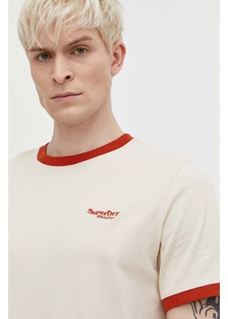 Superdry t-shirt bawełniany męski kolor beżowy gładki ze sklepu ANSWEAR.com w kategorii T-shirty męskie - zdjęcie 169844679