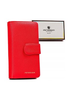 Duży, pionowy portfel damski czerwony ze skóry ekologicznej - Peterson ze sklepu 5.10.15 w kategorii Portfele damskie - zdjęcie 169845527
