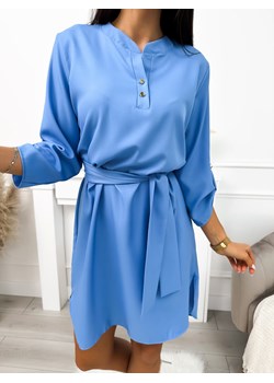 Niebieska Sukienka z Paskiem ze sklepu ModnaKiecka.pl w kategorii Sukienki - zdjęcie 169845978