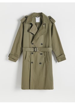 Reserved - Dwurzędowy trencz z bawełną - zielony ze sklepu Reserved w kategorii Płaszcze męskie - zdjęcie 169845985