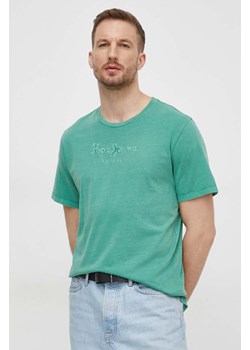 Pepe Jeans t-shirt bawełniany EMB EGGO męski kolor zielony z aplikacją PM509418 ze sklepu ANSWEAR.com w kategorii T-shirty męskie - zdjęcie 169849469