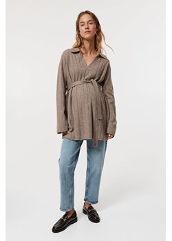 H & M - MAMA Sweter z kołnierzykiem i wiązanym paskiem - Brązowy ze sklepu H&M w kategorii Swetry ciążowe - zdjęcie 169853135