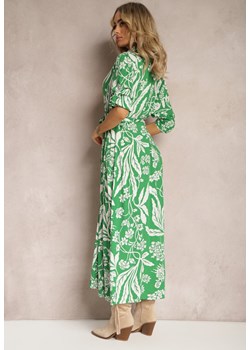 Zielono-Biała Sukienka o Długim Koszulowym Fasonie z Wzorem w Kwiaty Seraplle ze sklepu Renee odzież w kategorii Sukienki - zdjęcie 169855686