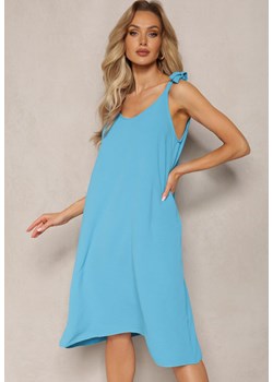 Niebieska Trapezowa Sukienka Midi na Wiązanych Ramiączkach Vincca ze sklepu Renee odzież w kategorii Sukienki - zdjęcie 169855945