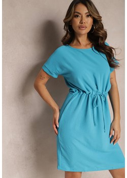 Niebieska Mini Sukienka Ściągana w Talii Troczkiem z Krótkim Rękawem Erianthe ze sklepu Renee odzież w kategorii Sukienki - zdjęcie 169855985