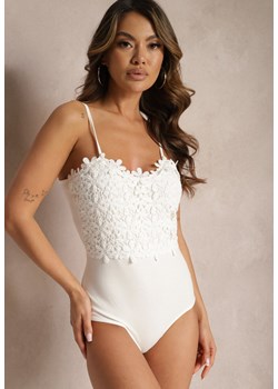 Białe Koronkowe Body z Bawełny na Cienkich Ramiączkach z Regulacją Tergea ze sklepu Renee odzież w kategorii Bluzki damskie - zdjęcie 169855988