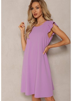 Fioletowa Sukienka Mini o Trapezowym Kroju z Falbanką i Okrągłym Dekoltem Dagnera ze sklepu Renee odzież w kategorii Sukienki - zdjęcie 169856006