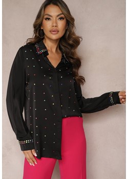 Czarna Elegancka Koszula z Długim Rękawem z Błyszczącymi Ćwiekami i Cyrkoniami Ednasia ze sklepu Renee odzież w kategorii Koszule damskie - zdjęcie 169856096