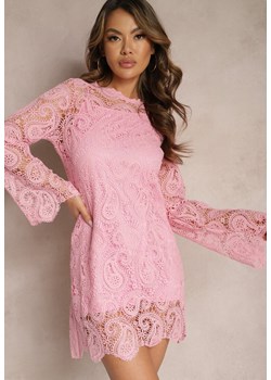 Różowa Pudełkowa Sukienka Mini z Koronkowego Materiału  Aima ze sklepu Renee odzież w kategorii Sukienki - zdjęcie 169856136