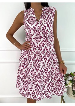 Biała Luźna Sukienka z Różowym Wzorem ze sklepu ModnaKiecka.pl w kategorii Sukienki - zdjęcie 169856859