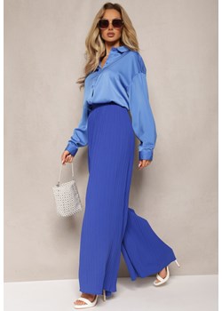 Granatowe  Szerokie Spodnie z Plisami High Waist Mirealli ze sklepu Renee odzież w kategorii Spodnie damskie - zdjęcie 169864186