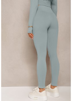 Jasnozielone Prążkowane Legginsy z Wysokim Stanem Amokka ze sklepu Renee odzież w kategorii Spodnie damskie - zdjęcie 169864238