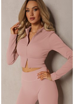 Różowa Prążkowana Bluza o Krótkim Fasonie Dwoma Suwakami Aloue ze sklepu Renee odzież w kategorii Bluzy damskie - zdjęcie 169864286