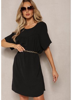 Czarna Trapezowa Sukienka Mini z Krótkim Rękawem Abragala ze sklepu Renee odzież w kategorii Sukienki - zdjęcie 169864406