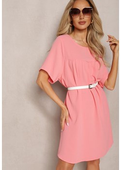Różowa Trapezowa Sukienka Mini z Krótkim Rękawem Abragala ze sklepu Renee odzież w kategorii Sukienki - zdjęcie 169864426