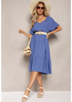 Niebieska Midi Sukienka o Rozkloszowanym Fasonie z Delikatną Falbanką Subvia ze sklepu Renee odzież w kategorii Sukienki - zdjęcie 169864446