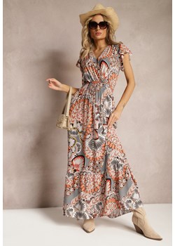 Pomarańczowo-Beżowa Sukienka z Bawełny w Stylu Boho z Kopertowym Dekoltem Dillana ze sklepu Renee odzież w kategorii Sukienki - zdjęcie 169864536