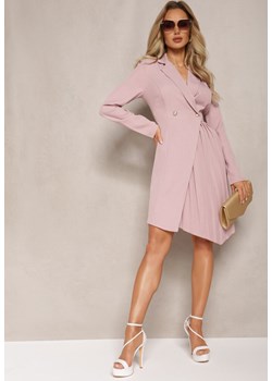 Różowa Mini Sukienka z Plisami i Kopertowym Dekoltem Ozdobiona Guzikami Eiloni ze sklepu Renee odzież w kategorii Sukienki - zdjęcie 169864756