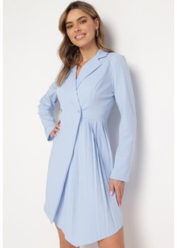 Jasnoniebieska Rozkloszowana Sukienka Mini z Kopertową Górą i Plisami na Dole Lontasa ze sklepu Born2be Odzież w kategorii Sukienki - zdjęcie 169867906