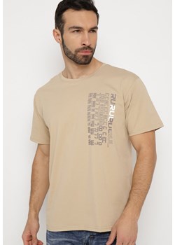Beżowa Koszulka Bawełniana z Ozdobnym Nadrukiem na Przodzie Ulitiama ze sklepu Born2be Odzież w kategorii T-shirty męskie - zdjęcie 169867925