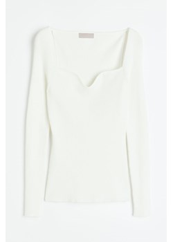 H & M - Top z dzianiny w prążki - Biały ze sklepu H&M w kategorii Bluzki damskie - zdjęcie 169871698