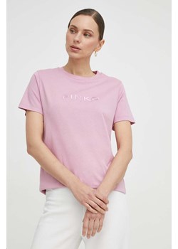 Pinko t-shirt bawełniany damski kolor różowy 101752.A1NW ze sklepu ANSWEAR.com w kategorii Bluzki damskie - zdjęcie 169872496