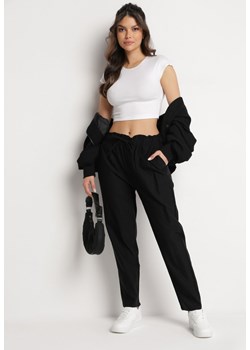 Czarne Spodnie z Talią Paper Pag z Wiązanym Sznurkiem Munisetti ze sklepu Born2be Odzież w kategorii Spodnie damskie - zdjęcie 169879457