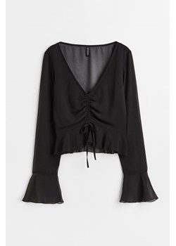 H & M - Szyfonowa bluzka ze sznurkiem do ściągania - Czarny ze sklepu H&M w kategorii Bluzki damskie - zdjęcie 169882696