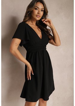 Czarna Sukienka z Rozkloszowanym Dołem i Ozdobnymi Przeszyciami Celarsa ze sklepu Renee odzież w kategorii Sukienki - zdjęcie 169885208
