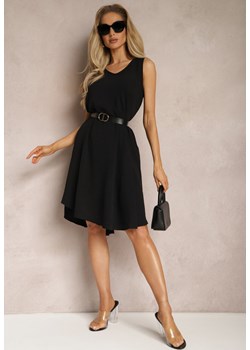 Czarna Trapezowa Sukienka Midi na Ramiączkach Herddia ze sklepu Renee odzież w kategorii Sukienki - zdjęcie 169892148