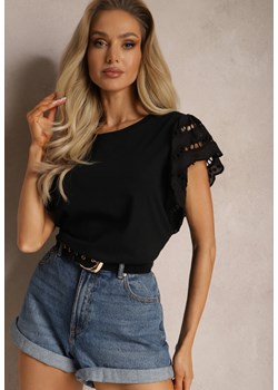 Czarna Bluzka ze Zwiewnymi Ażurowymi Rękawami Azurinea ze sklepu Renee odzież w kategorii Bluzki damskie - zdjęcie 169892278