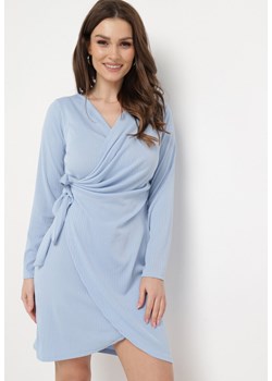 Niebieska Sukienka Kopertowa Mini Wiązana w Pasie Icona ze sklepu Born2be Odzież w kategorii Sukienki - zdjęcie 169892588